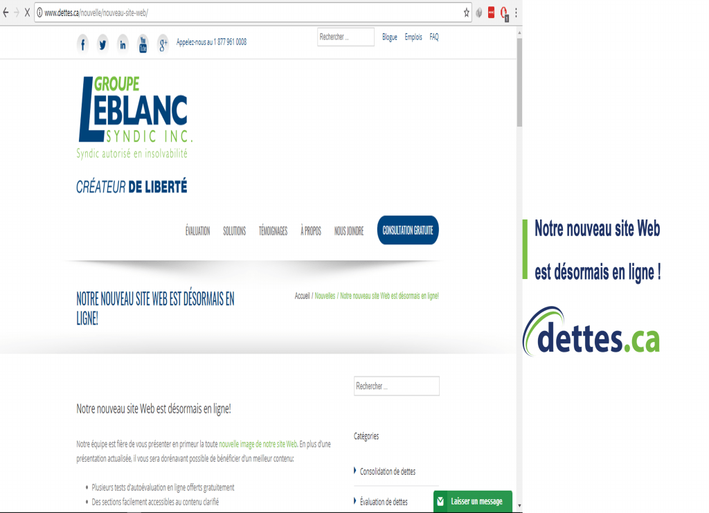 Notre nouveau site Web est désormais en ligne! par www.dettes.ca